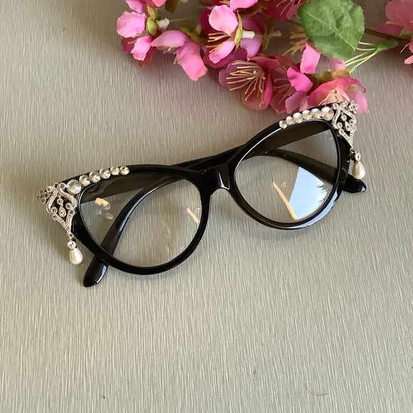 🌸 BLING CLEAR GLASSES DIAMOND RHINESTONE PEARL - Picture 4 of 9